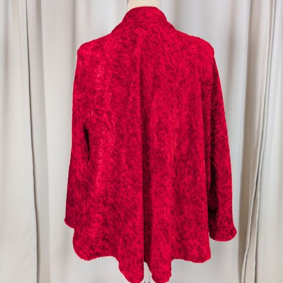 Connected Apparel Red Crushed Velvet Open Front Cardigan Jacket - Picture 2 of 12